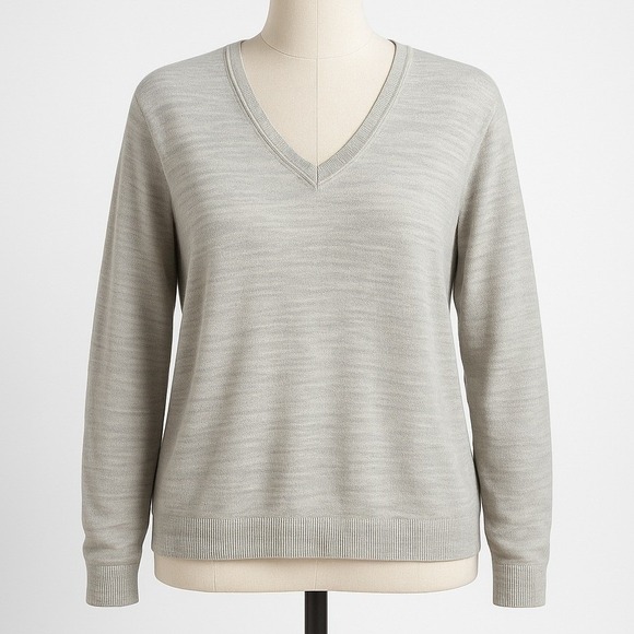 Lane Bryant Sweaters - Classic Merino Wool V Neck Sweater Size XL Gray Preppy Minimalist Staple Office
